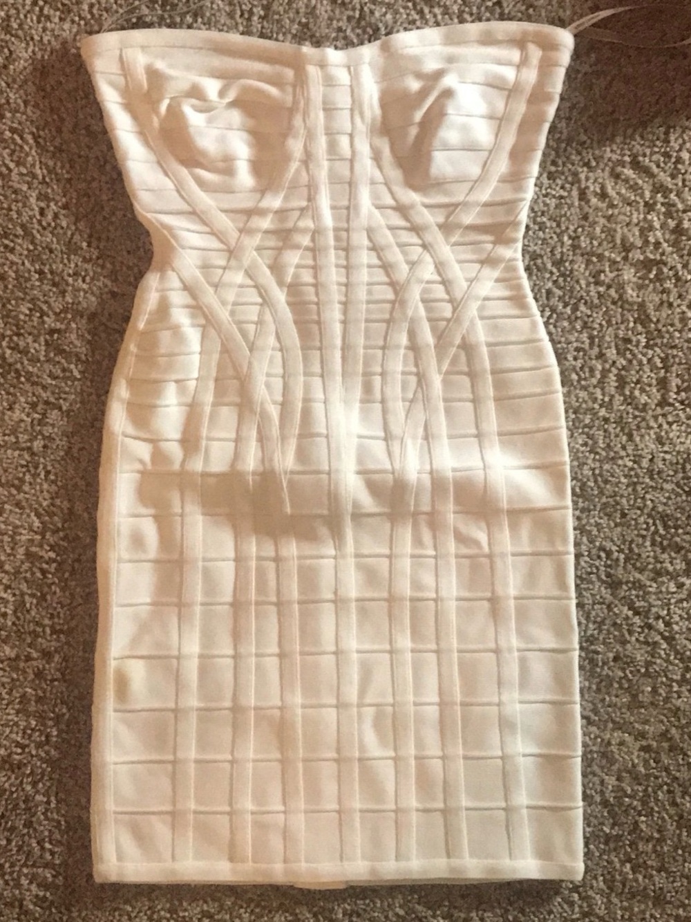 Herve Leger Strapless White Bandage Midi Dress